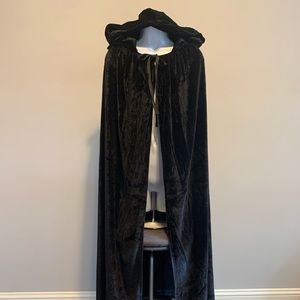 Hooded Black Velveteen Cape: Adult
